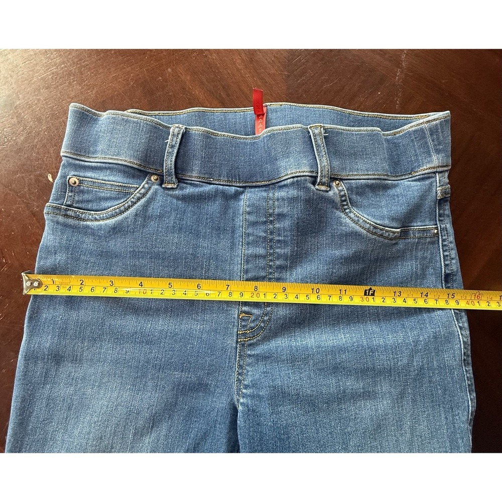 Spanx Pull On Flare Jeans Raw Hem Medium Wash Stretch Denim M Shaping - Picture 7 of 13